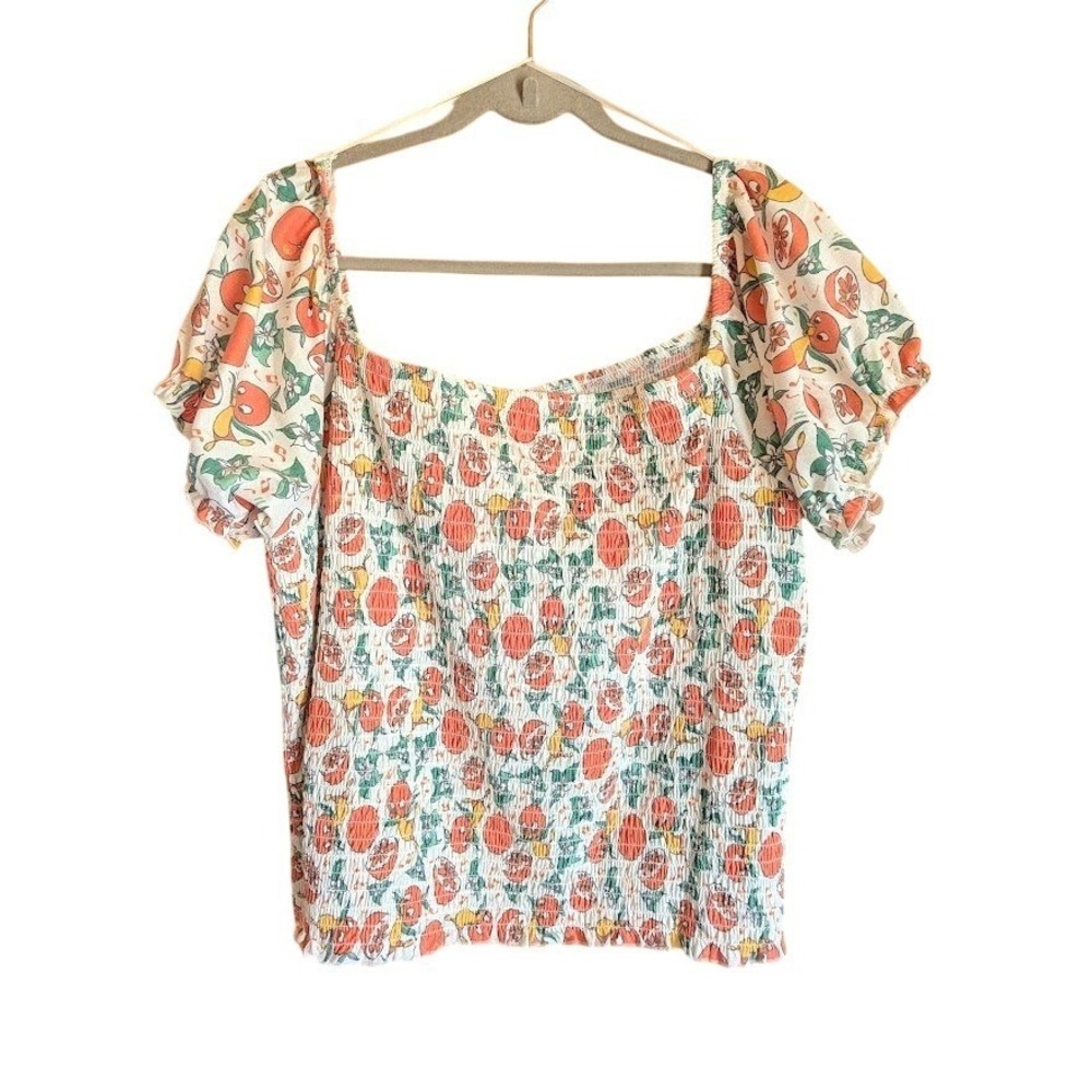 Disney Vault Collection Smocked Top 3x Retro Orange Fruit Bird Cottagecore 50th
